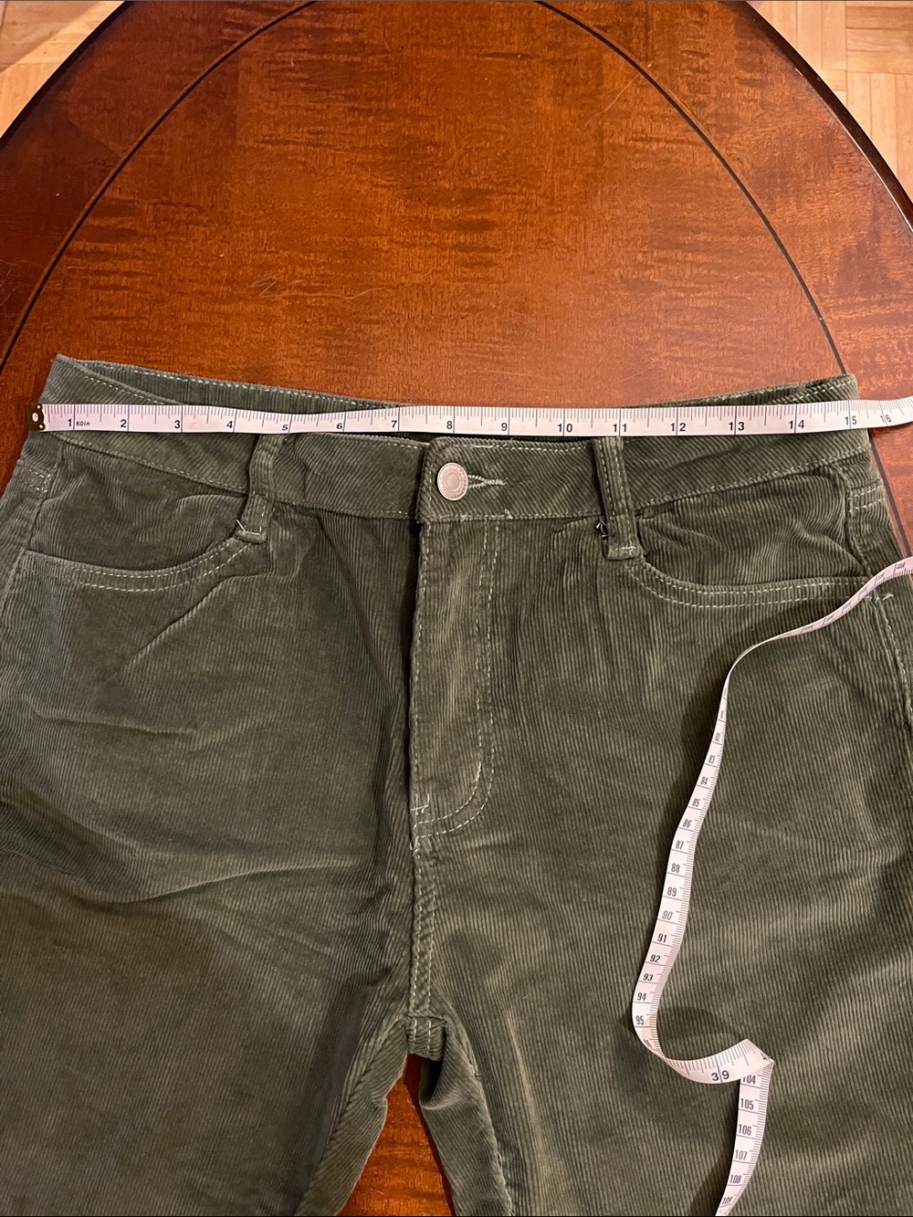 Bell bottom corduroy pants. Raw hem. Flare. Bohemian. Olive green. M. NWT - Picture 9 of 14